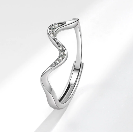 Water Wave Silver Ring – Adjustable Geometric Fashion Ring