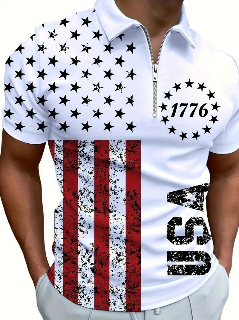Men's 3D Print Zip Polo Shirt – Sizes S–6XL