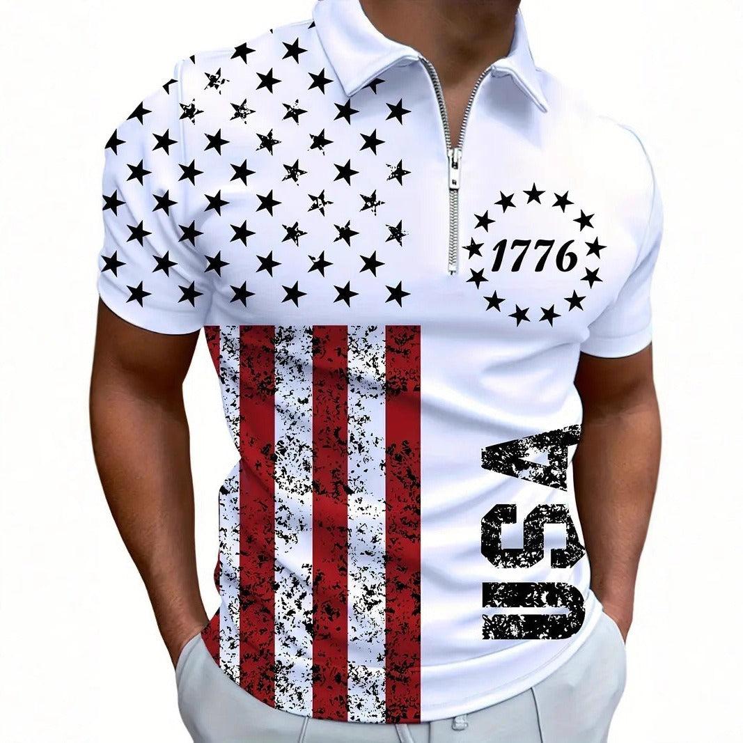 Men's 3D Print Zip Polo Shirt – Sizes S–6XL
