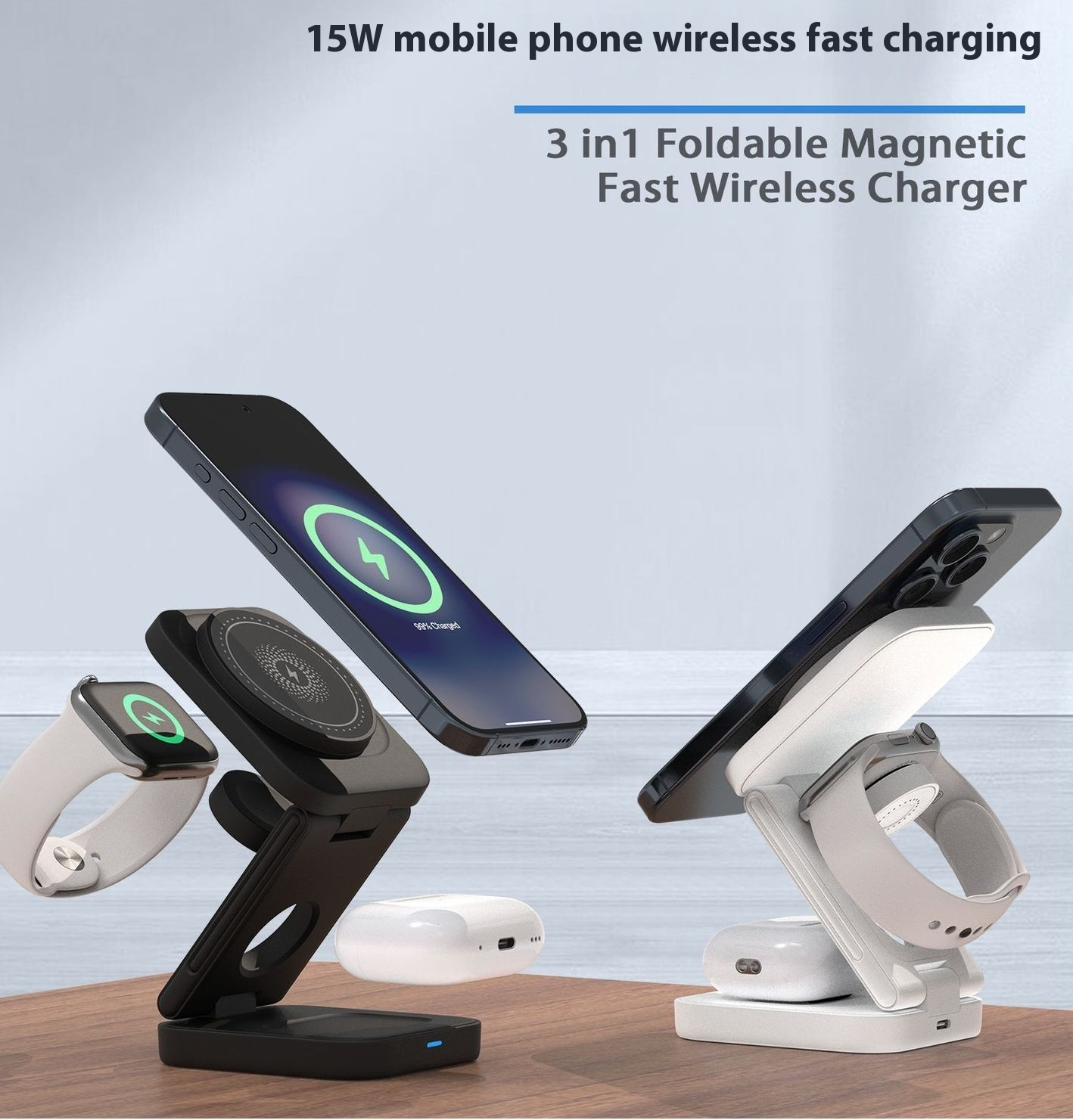 3-in-1 Magnetic Wireless Charger – iPhone, Watch & AirPods