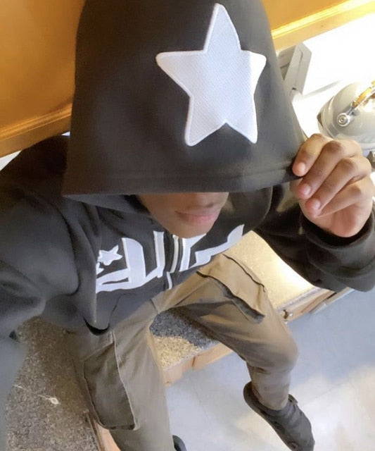 Star Print Zip-Up Hoodie – Casual Streetwear Sweatshirt