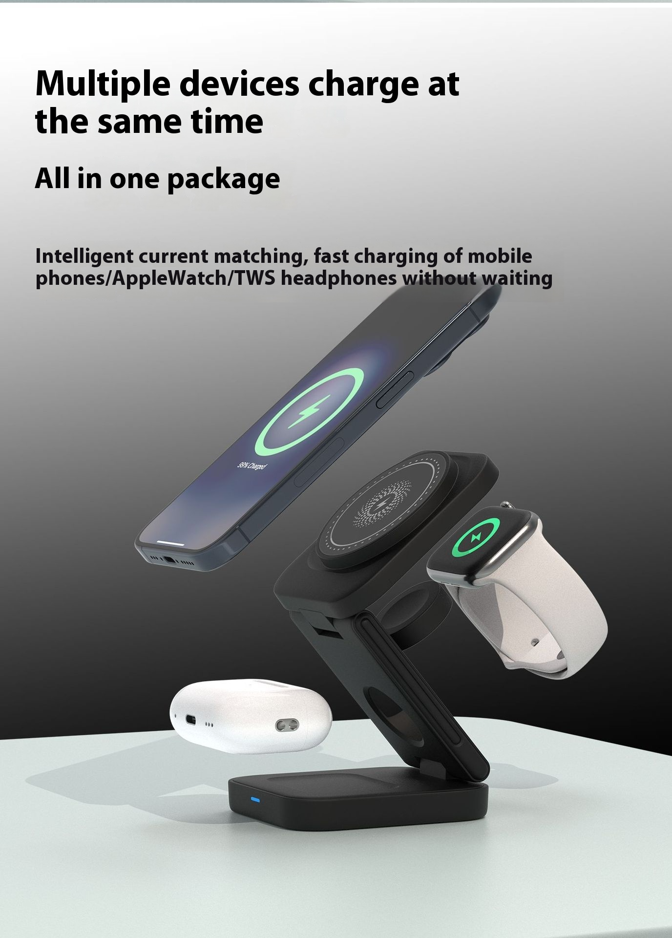 3-in-1 Magnetic Wireless Charger – iPhone, Watch & AirPods