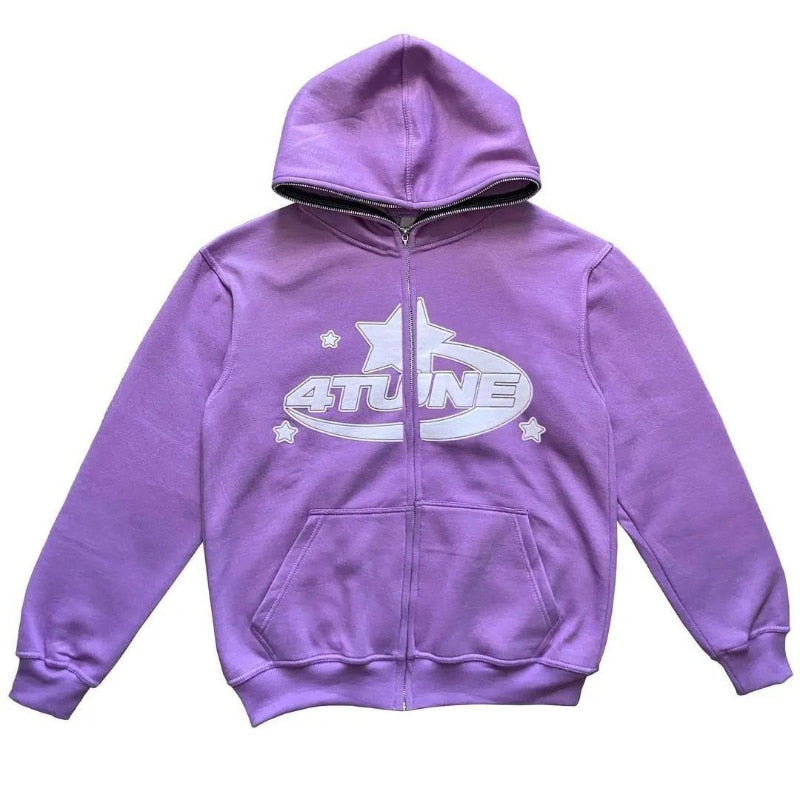 Star Print Zip-Up Hoodie – Casual Streetwear Sweatshirt