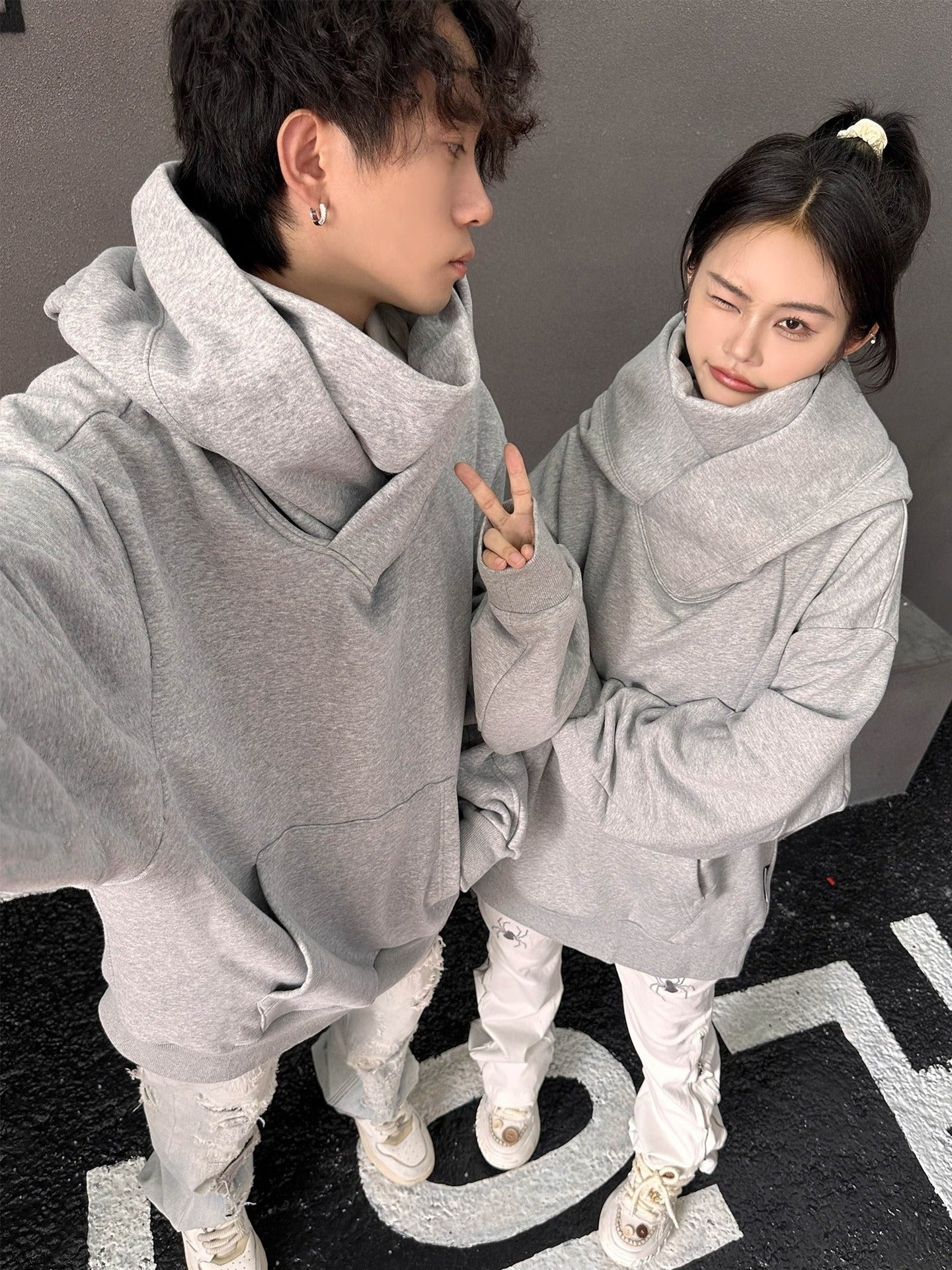 Fleece-Lined High Collar Hoodie – Warm Oversized Fit