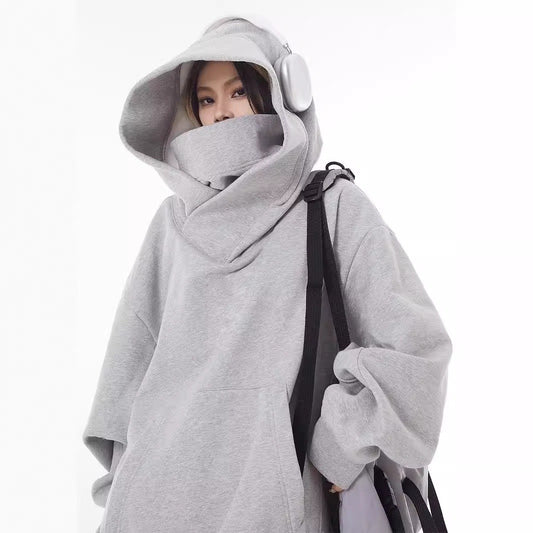 Fleece-Lined High Collar Hoodie – Warm Oversized Fit