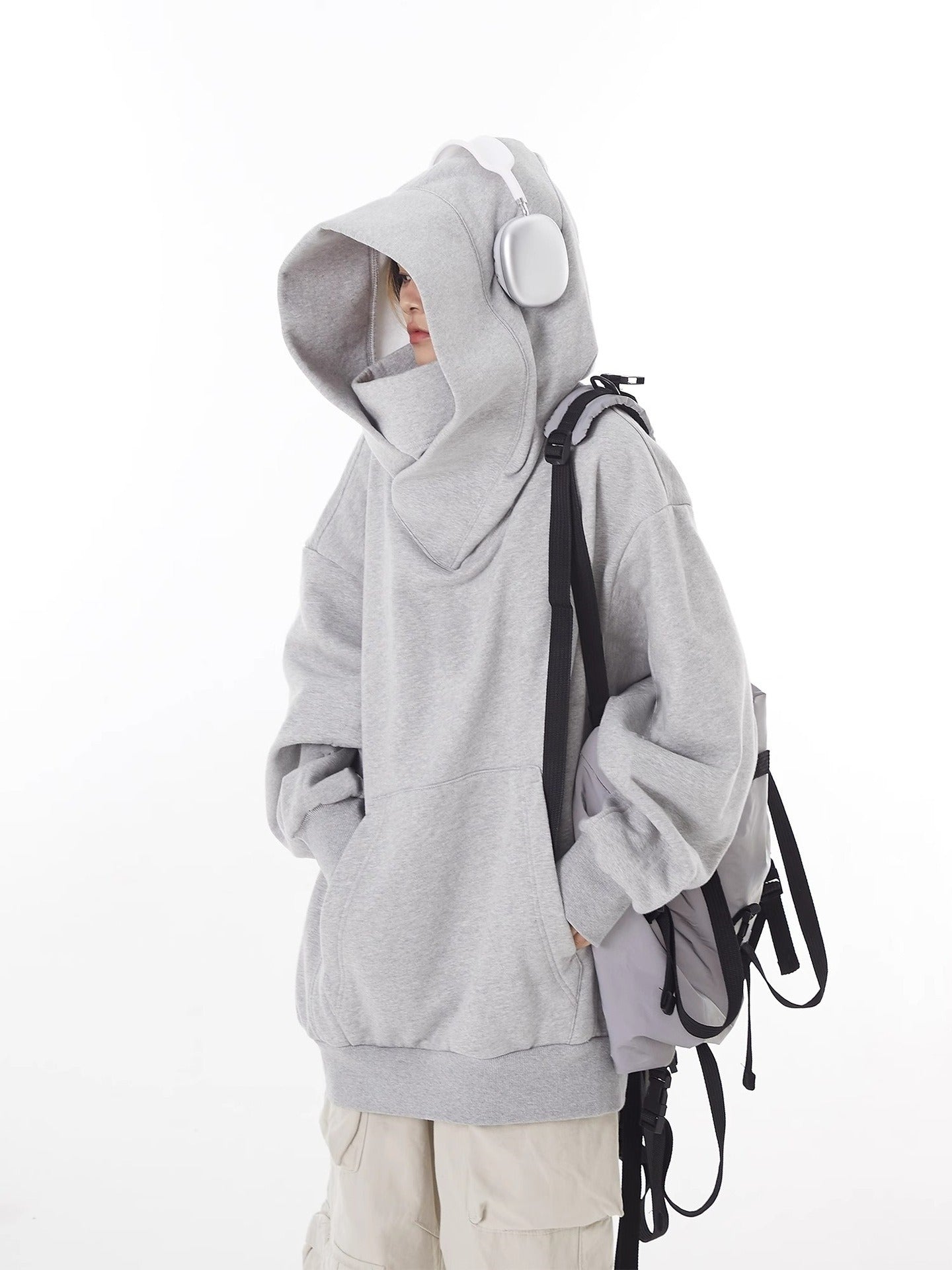 Fleece-Lined High Collar Hoodie – Warm Oversized Fit
