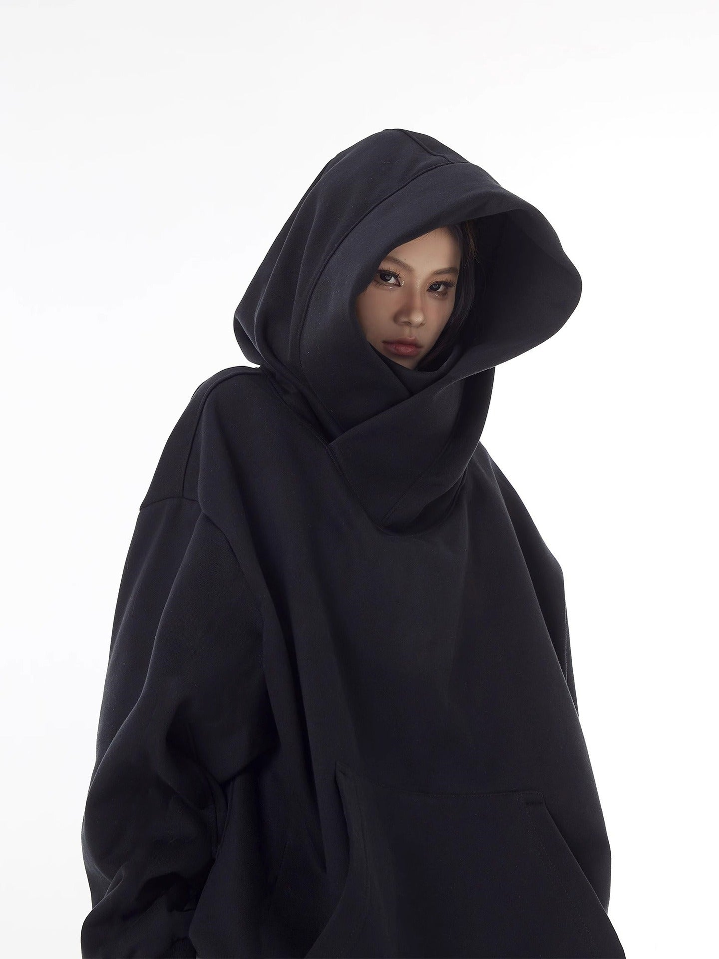 Fleece-Lined High Collar Hoodie – Warm Oversized Fit