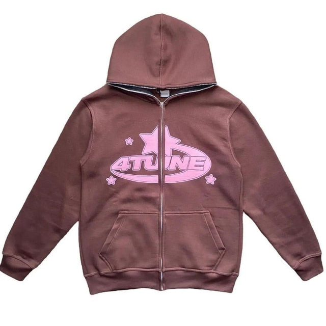 Star Print Zip-Up Hoodie – Casual Streetwear Sweatshirt
