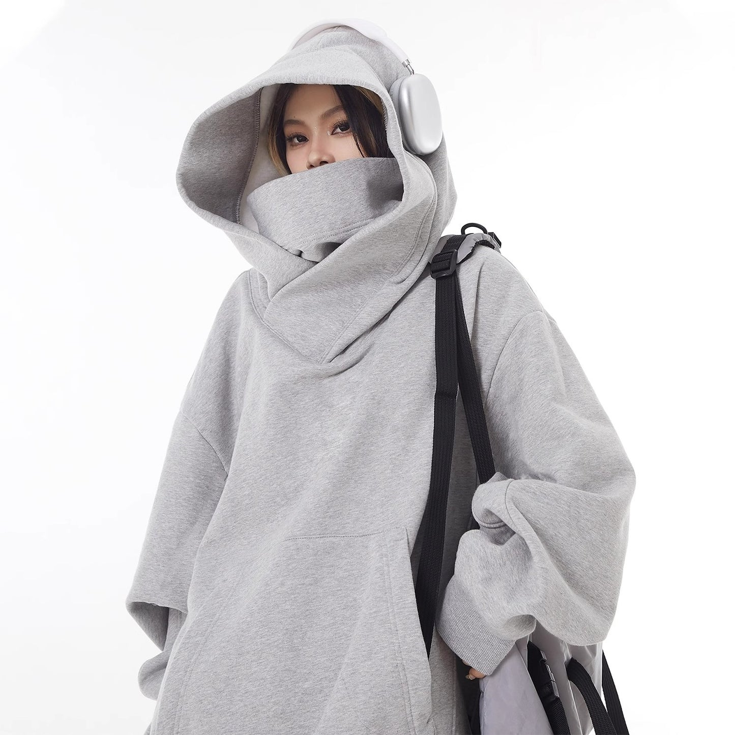 Fleece-Lined High Collar Hoodie – Warm Oversized Fit