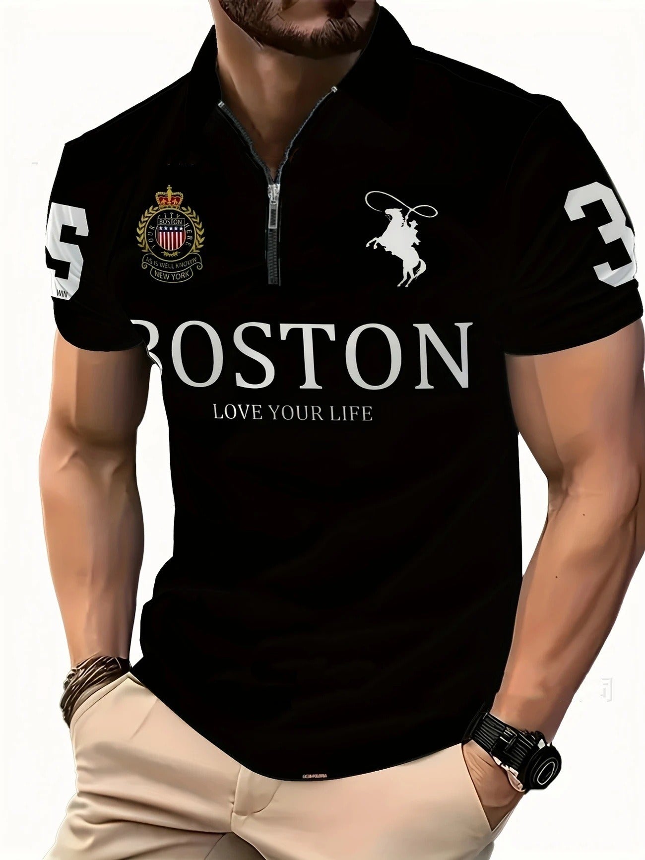Men's 3D Print Zip Polo Shirt – Sizes S–6XL