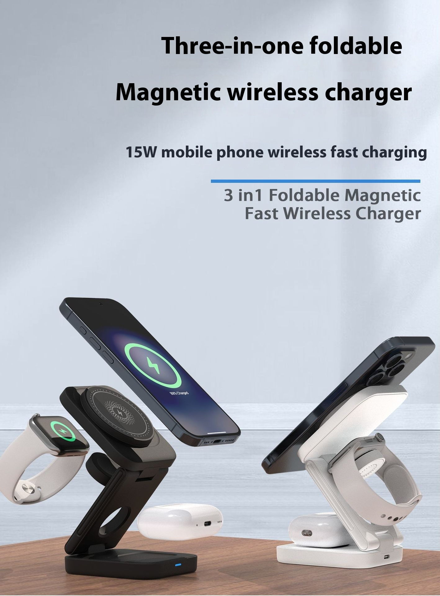 3-in-1 Magnetic Wireless Charger – iPhone, Watch & AirPods