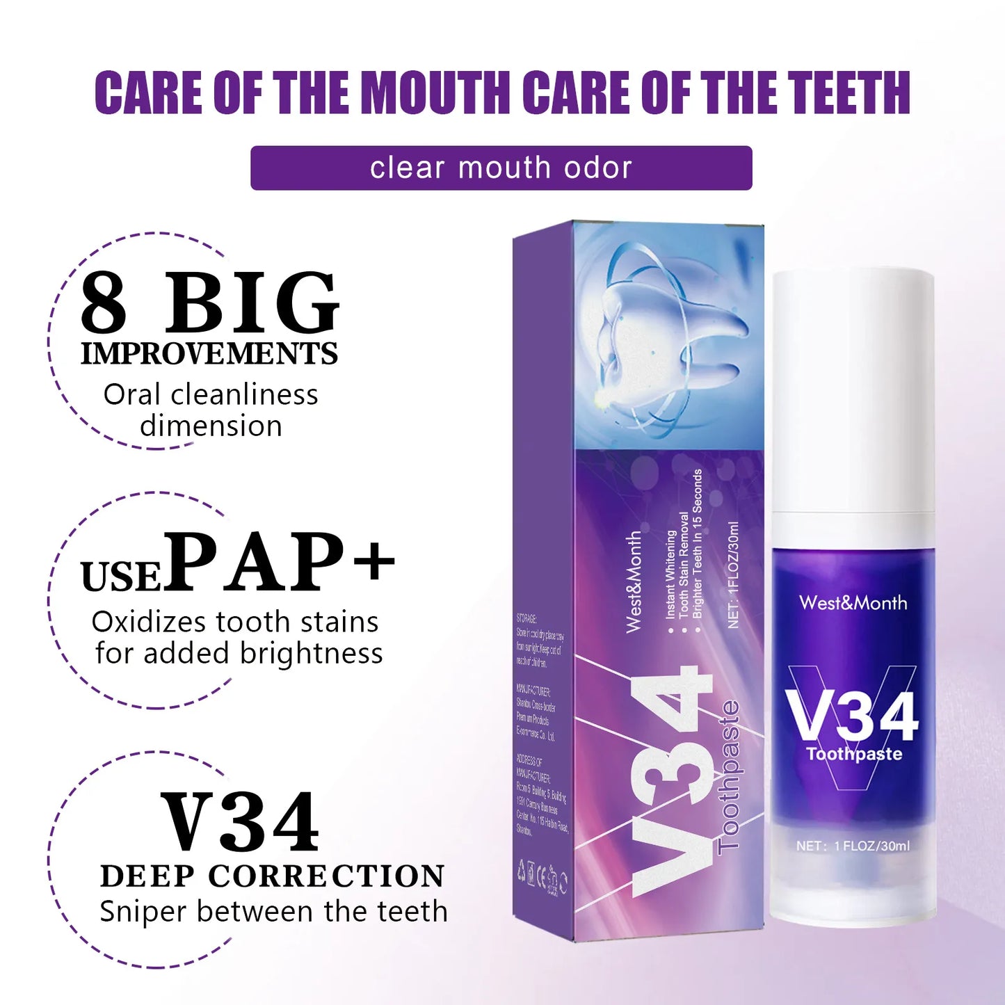 V34 Tooth Cleaning Mousse – Whitening & Gum Care